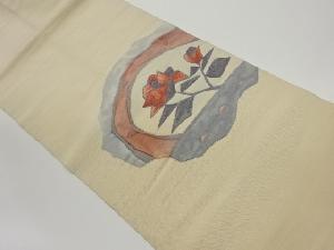 手織り紬草花模様織出し名古屋帯